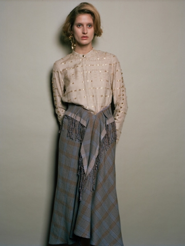 mame  Afterglow Check フリンジロングスカート