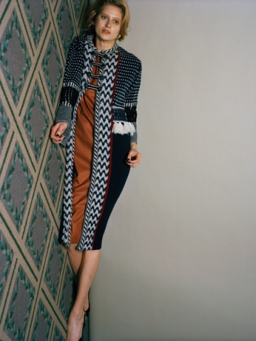 mame ジオメトリックニットコート